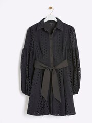 River Island Black Belted Puff Broidery 100% Cotton Dress - Image 5 of 6
