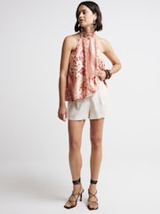 River Island Orange Scarf Print Halter Top - Image 1 of 4
