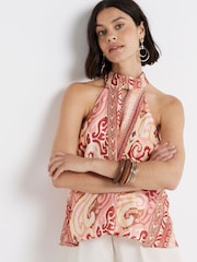 River Island Orange Scarf Print Halter Top - Image 3 of 4