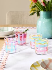 Set of 4 Multi Check Tumbler Glasses - Image 1 of 2