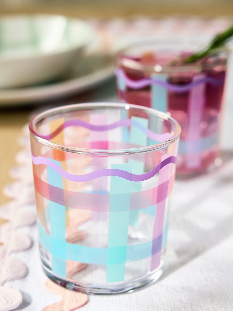 Set of 4 Multi Check Tumbler Glasses - Image 2 of 2