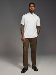 White Geo Flocked 100% Cotton Short Sleeve Smart Collar Polo Shirt - Image 2 of 8