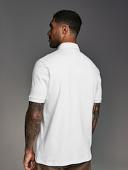 White Geo Flocked 100% Cotton Short Sleeve Smart Collar Polo Shirt - Image 3 of 8