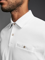 White Geo Flocked 100% Cotton Short Sleeve Smart Collar Polo Shirt - Image 4 of 8