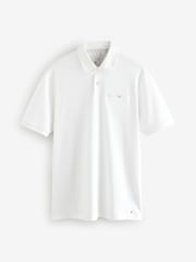 White Geo Flocked 100% Cotton Short Sleeve Smart Collar Polo Shirt - Image 6 of 8