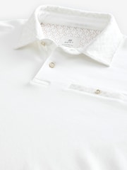White Geo Flocked 100% Cotton Short Sleeve Smart Collar Polo Shirt - Image 8 of 8