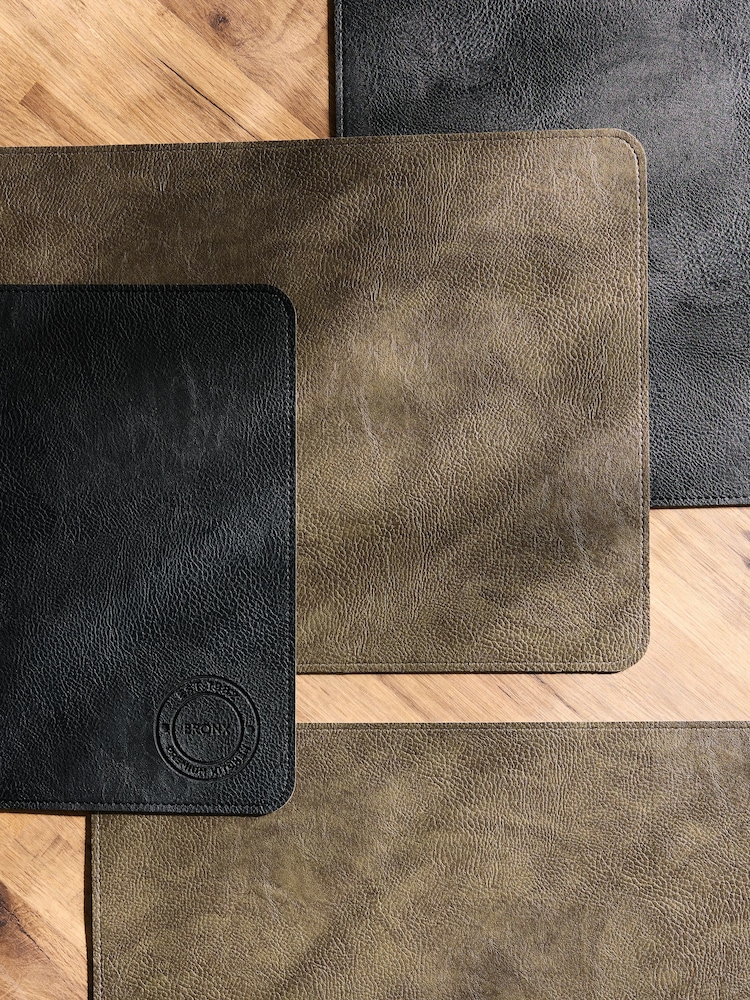 Set of 4 Black Reversible Soft Faux Leather Placemats - Image 2 of 4