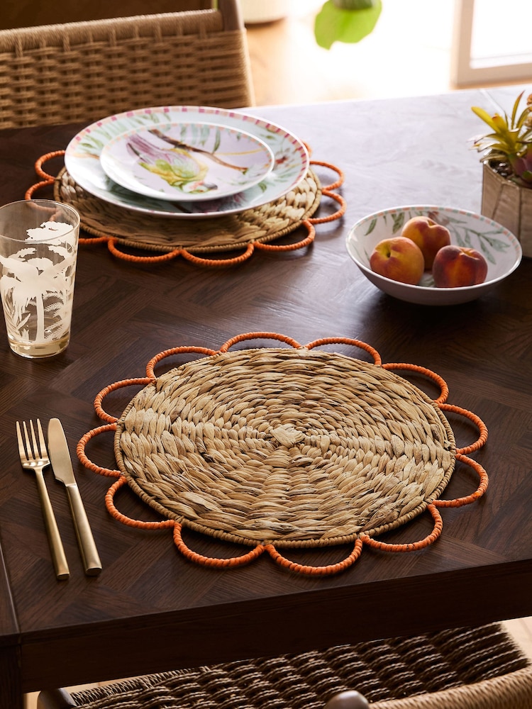 Set of 2 Orange Scallop Edge Placemats - Image 1 of 3