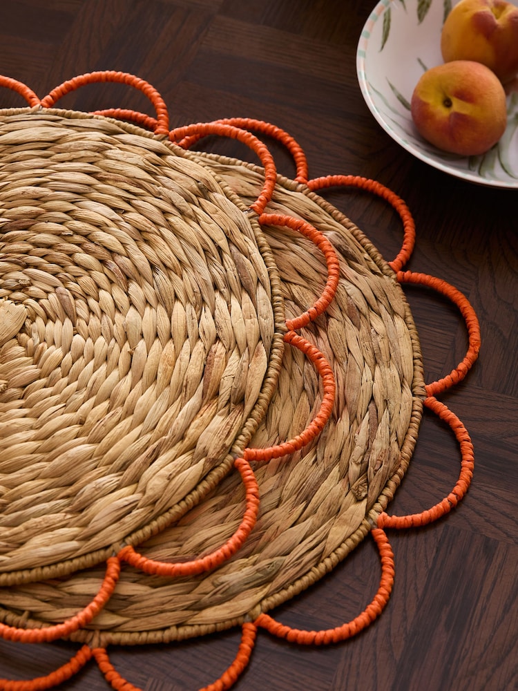 Set of 2 Orange Scallop Edge Placemats - Image 2 of 3