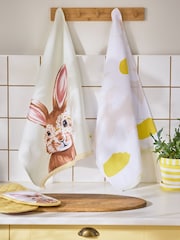Set of 2 Bunny Daisy Print Tea Towels - Imagen 1 de 4