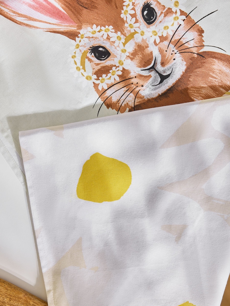 Set of 2 Bunny Daisy Print Tea Towels - Imagen 2 de 4