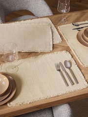Set of 4 Natural Woven Fringe Edge 100% Cotton Fabric Placemats - Image 1 of 3