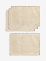 Set of 4 Natural Woven Fringe Edge 100% Cotton Fabric Placemats - Image 3 of 3