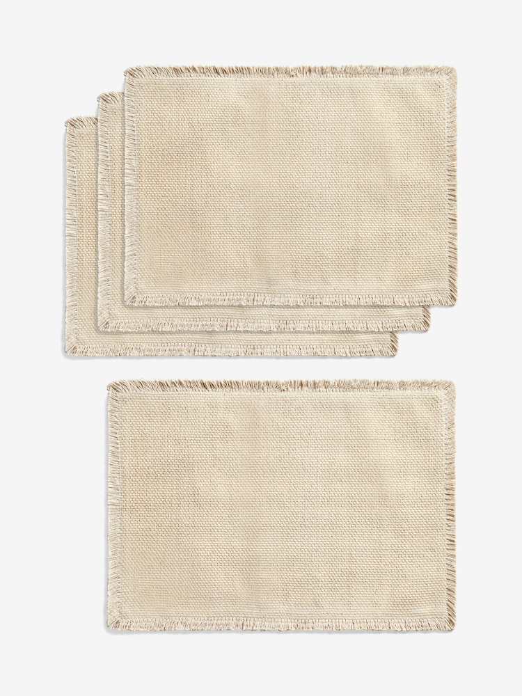 Set of 4 Natural Woven Fringe Edge 100% Cotton Fabric Placemats - Image 3 of 3
