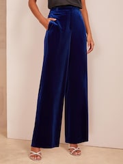 Friends Like These Blue Velvet Tailored Wide Leg Trousers Co Ord Suit - Image 1 of 4