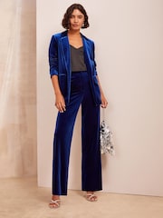Friends Like These Blue Velvet Tailored Wide Leg Trousers Co Ord Suit - Image 2 of 4