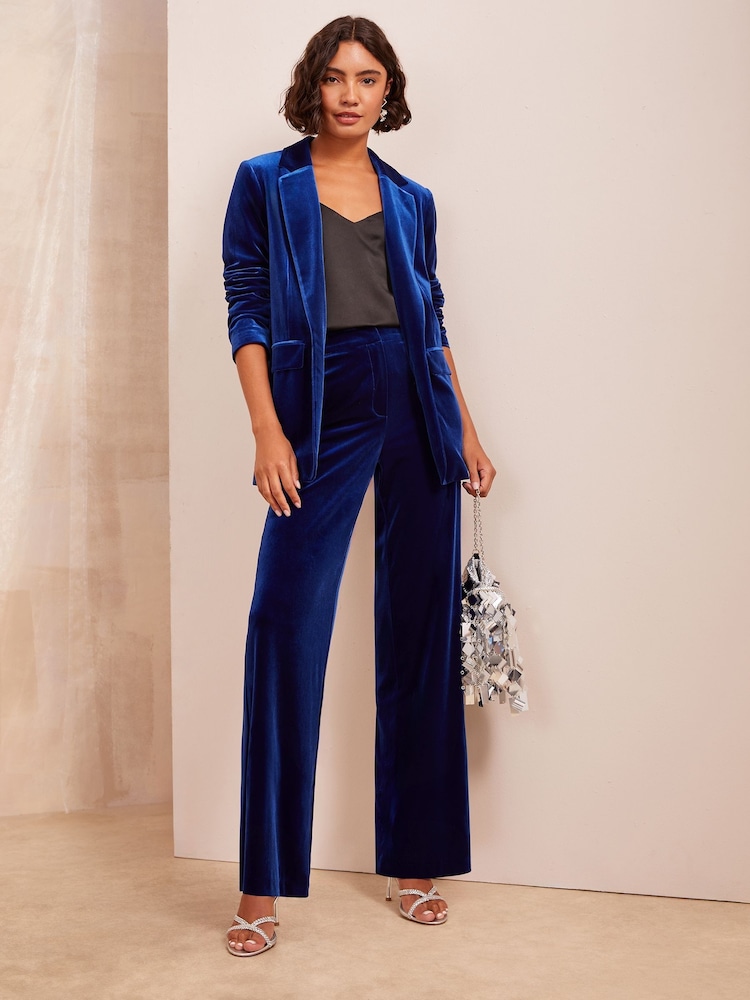 Friends Like These Blue Velvet Tailored Wide Leg Trousers Co Ord Suit - Image 2 of 4