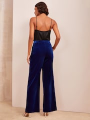 Friends Like These Blue Velvet Tailored Wide Leg Trousers Co Ord Suit - Image 4 of 4