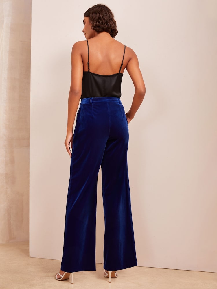 Friends Like These Blue Velvet Tailored Wide Leg Trousers Co Ord Suit - Image 4 of 4