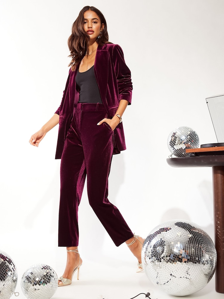 Friends Like These Red Velvet Tailored Ankle Grazer Trousers Co Ord Suit - Image 2 of 4