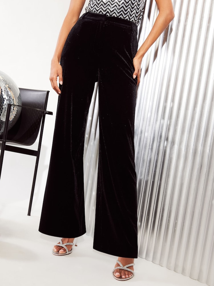Friends Like These Black Velvet Tailored Wide Leg Trousers Co Ord Suit - Image 1 of 4