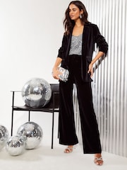 Friends Like These Black Velvet Tailored Wide Leg Trousers Co Ord Suit - Image 2 of 4