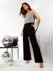 Friends Like These Black Velvet Tailored Wide Leg Trousers Co Ord Suit - Image 4 of 4