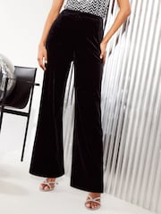 Friends Like These Black Petite Velvet Tailored Wide Leg Trousers Co Ord Suit - Image 1 of 4