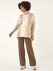 Roman Brown Colour Block Longline Knit Jumper - Image 2 of 4