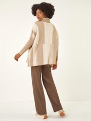 Roman Brown Colour Block Longline Knit Jumper - Image 3 of 4