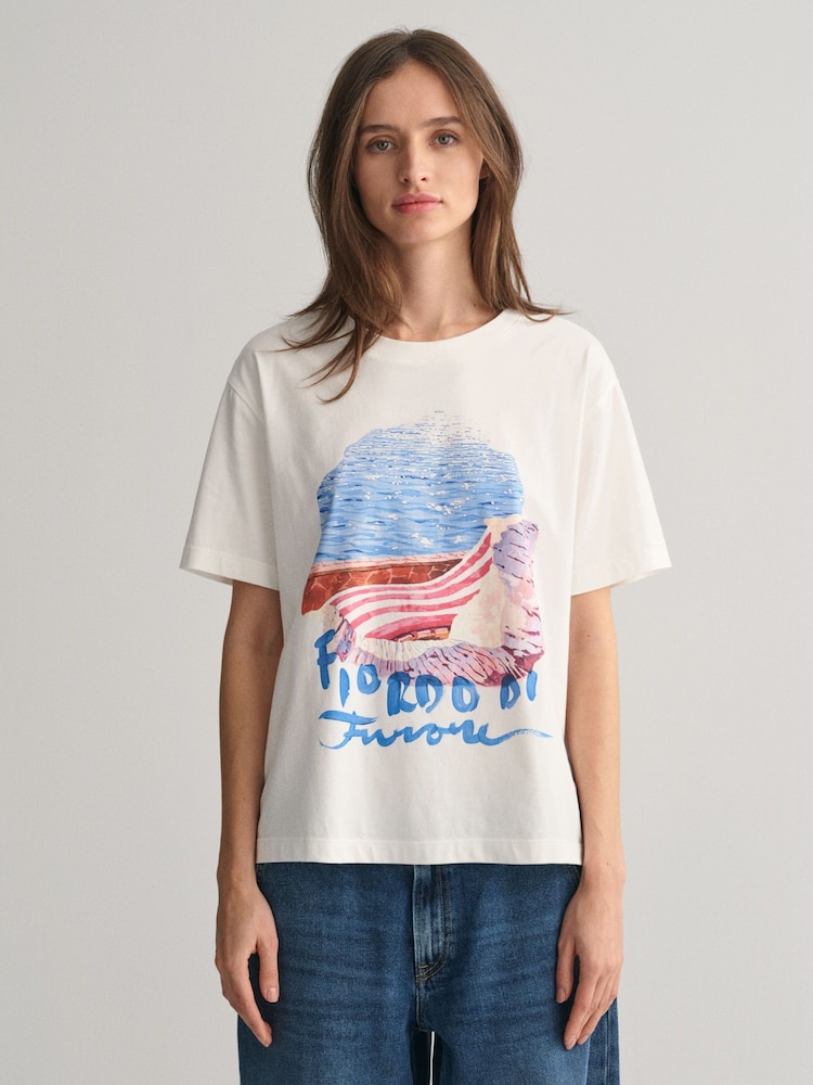 GANT Cream Scenery Print 100% Cotton T-Shirt - Image 1 of 5