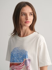 GANT Cream Scenery Print 100% Cotton T-Shirt - Image 4 of 5