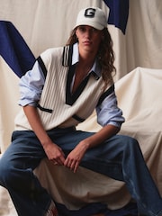 GANT Cream Ribbed Knit Sleeveless Polo Sweater - Image 1 of 4