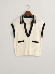 GANT Cream Ribbed Knit Sleeveless Polo Sweater - Image 2 of 4