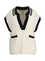 GANT Cream Ribbed Knit Sleeveless Polo Sweater - Image 3 of 4