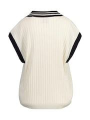 GANT Cream Ribbed Knit Sleeveless Polo Sweater - Image 4 of 4