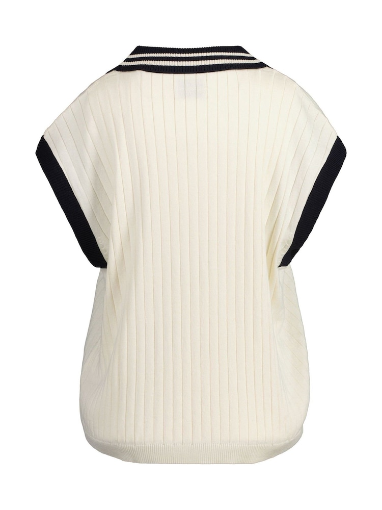 GANT Cream Ribbed Knit Sleeveless Polo Sweater - Image 4 of 4