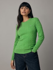 GANT Green Stretch Cotton Cable Knit Crew Neck Sweater - Image 1 of 6