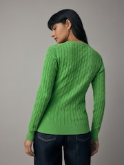 GANT Green Stretch Cotton Cable Knit Crew Neck Sweater - Image 2 of 6