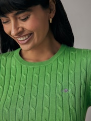 GANT Green Stretch Cotton Cable Knit Crew Neck Sweater - Image 4 of 6