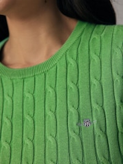 GANT Green Stretch Cotton Cable Knit Crew Neck Sweater - Image 5 of 6