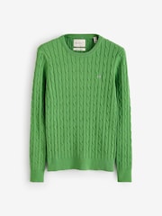 GANT Green Stretch Cotton Cable Knit Crew Neck Sweater - Image 6 of 6