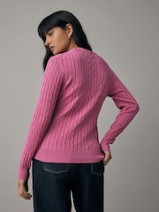 GANT Pink Stretch Cotton Cable Knit Crew Neck Sweater - Image 2 of 5