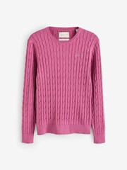 GANT Pink Stretch Cotton Cable Knit Crew Neck Sweater - Image 5 of 5