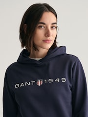 أزرق - سترة بقلنسوة هودي بطبعة شعار Archive Shield من Gant - صورة 4 من 5