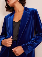 Friends Like These Blue Long Sleeve Velvet Tailored Single Breasted Co Ord Suit - Image 3 of 4