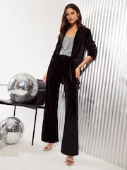 Friends Like These Black Velvet Tailored Single Breasted Co Ord Suit - Image 2 of 4
