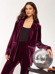 Friends Like These Red Velvet Tailored Single Breasted Co Ord Suit - Image 1 of 4