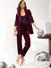 Friends Like These Red Velvet Tailored Single Breasted Co Ord Suit - Image 2 of 4