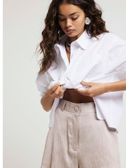 River Island Brown Petite Beige Metallic Smart Shorts - Image 3 of 4